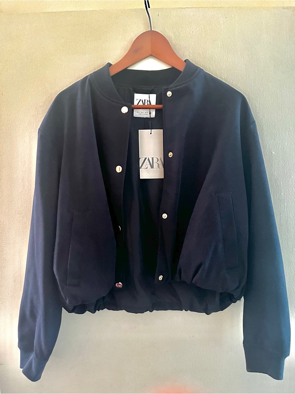 Zara Dark Blue Women's Bomber Jacket with Snap Buttons